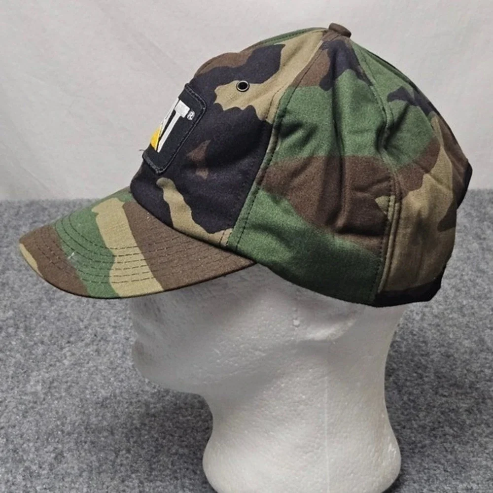 Vintage Caterpillar Hat Green Camo Soft Bill Snapback Workwear Cap Made USA 90s